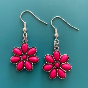 Pink Floral Western Earrings